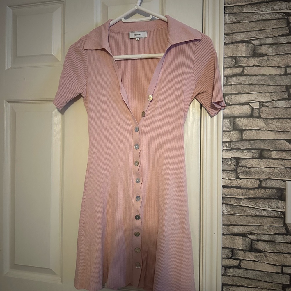 Monki Light Pink Ribbed Mini Dress